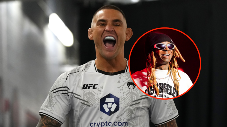 Image of Dustin Poirier with inset of Lil Wayne
