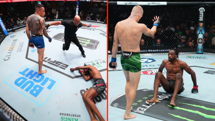 Split image of Neil Magny fighting Carlos Prates and Ian Machado Garry
