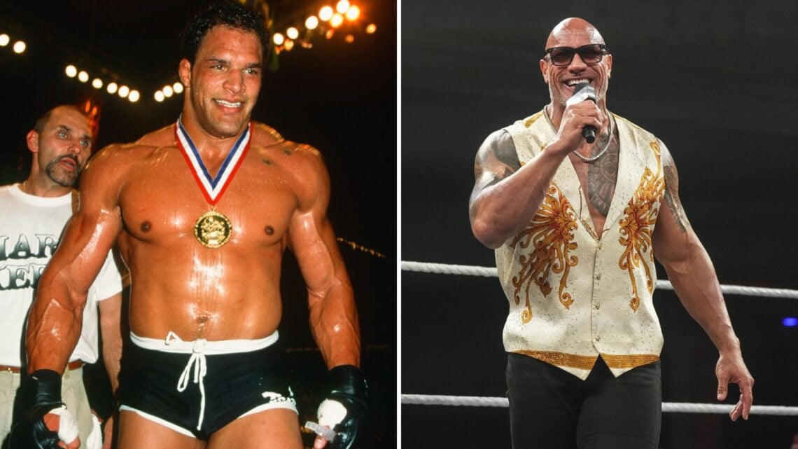 A split image of Mark Kerr and The Rock