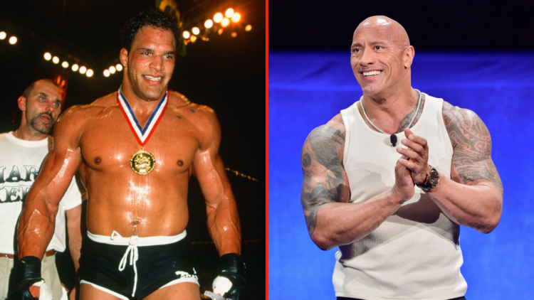Split image of UFC fighter Mark Kerr and Dwayne 'The Rock' Johnson