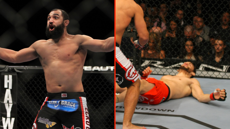 Split image of Johny Hendricks fighting Jon Fitch