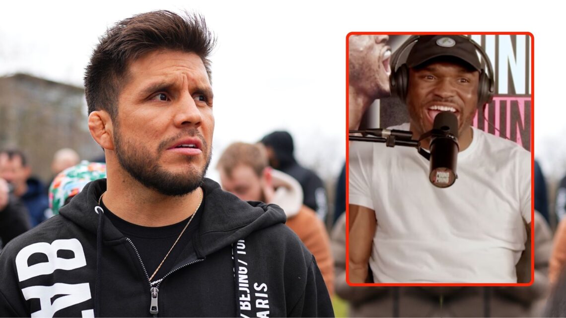 Henry Cejudo looks on during the UFC Fight Night photo opportunity at The Space Needle. Inset, a screenshot from the Pound 4 Pound podcast.