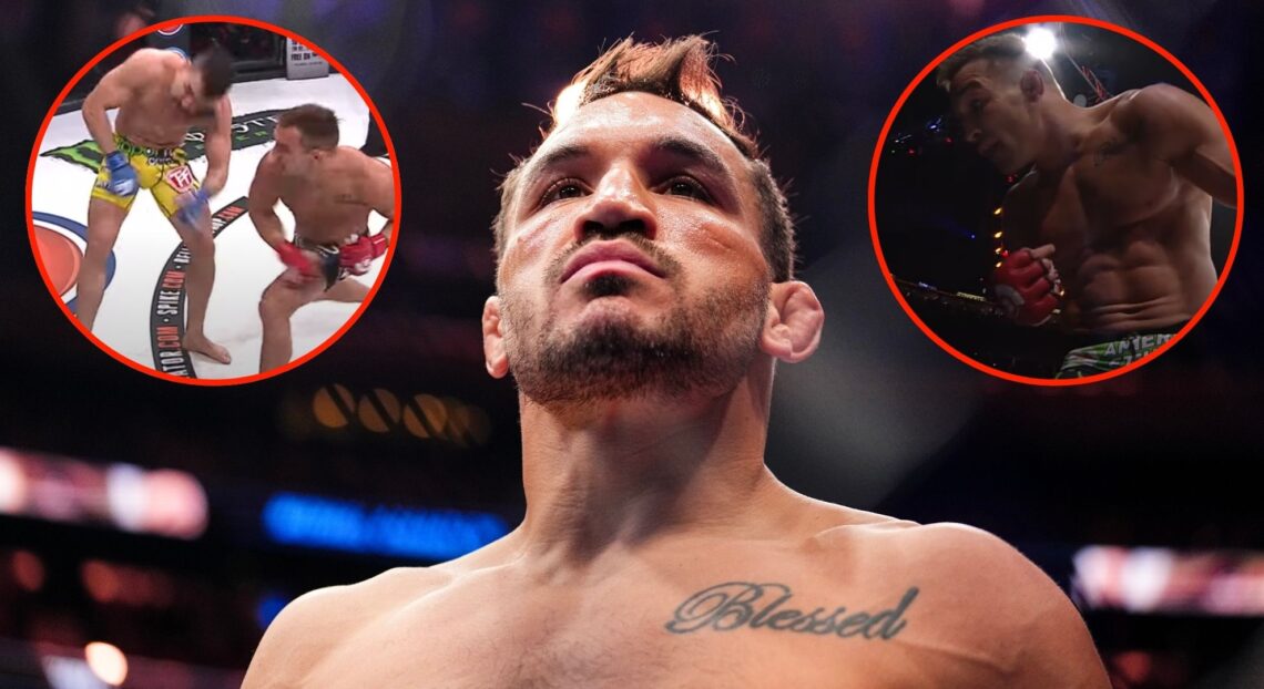 Image of Michael Chandler. Insets, Chandler vs Pitbull