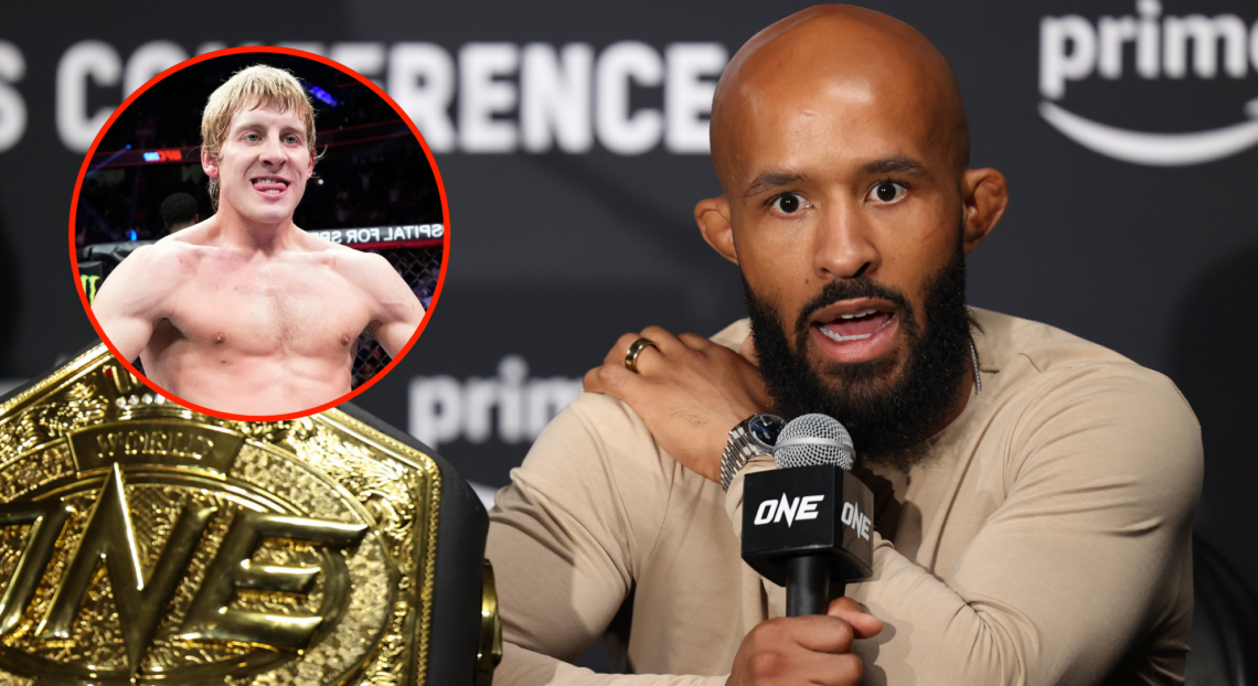 Demetrious Johnson speaks at a ONE press conference, inset Paddy Pimblett after defeating Jared Gordon at UFC 282.