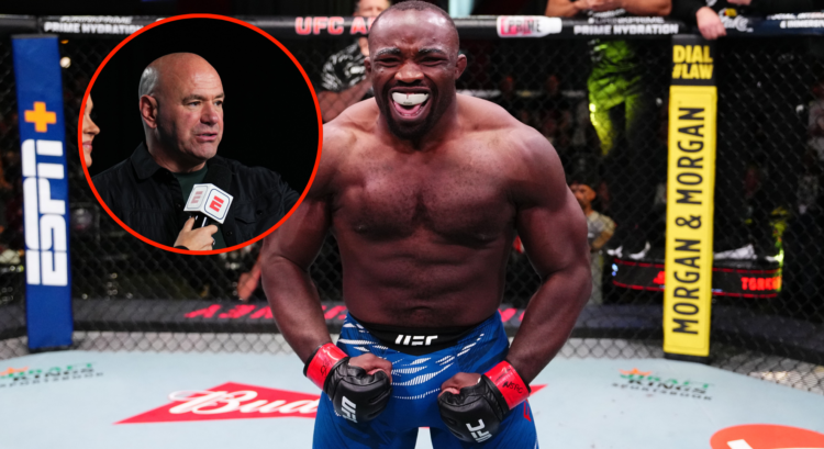 Torrez Finney at his UFC debut, with a bubble showing Dana White looking unimpressed
