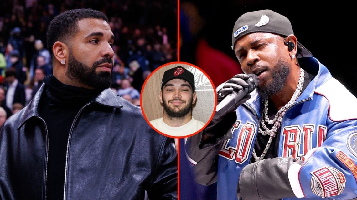 Rapper Drake leaves the court following the NBA game between the Toronto Raptors and the Golden State Warriors, and Kendrick Lamar performs onstage...
