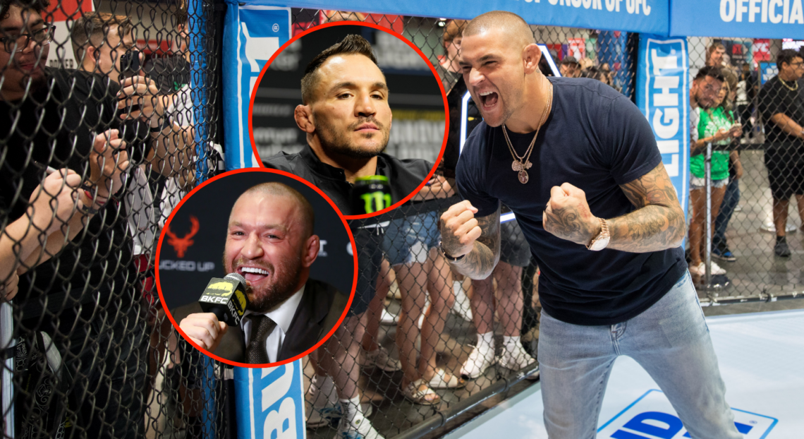 Dustin Poirier alongside Conor McGregor and Michael Chandler
