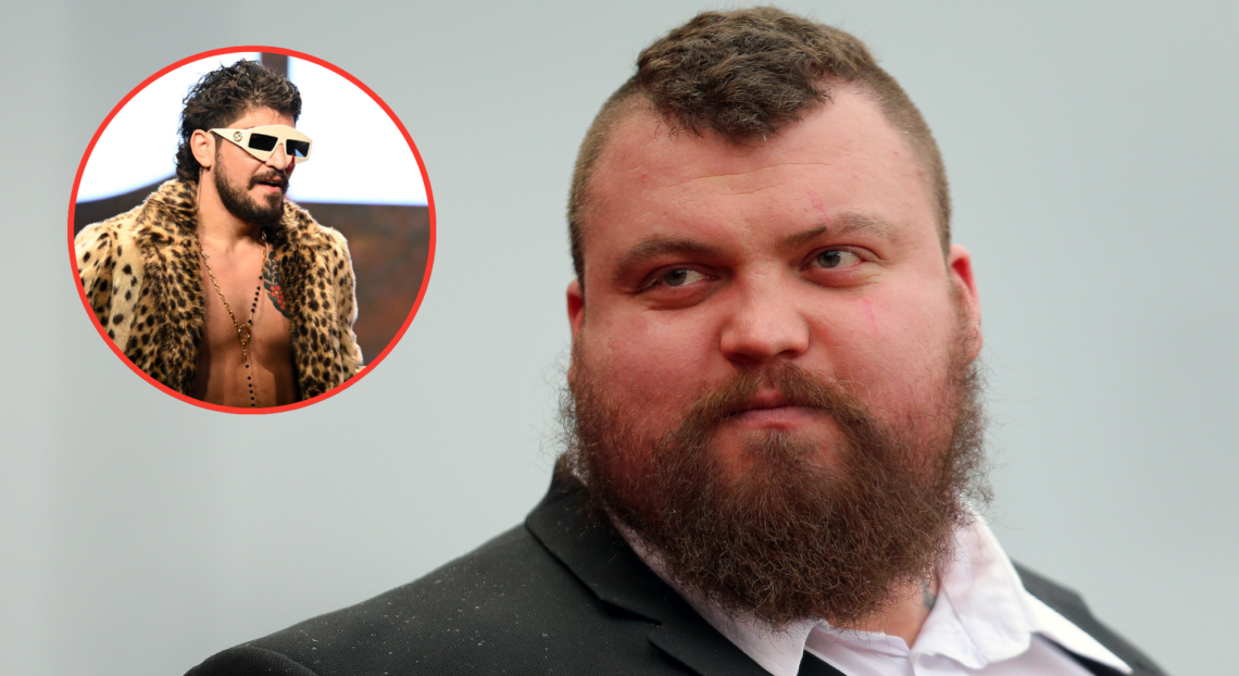 Eddie Hall attends a soccer match, inset Dillon Danis at a Misfits Boxing press conference.