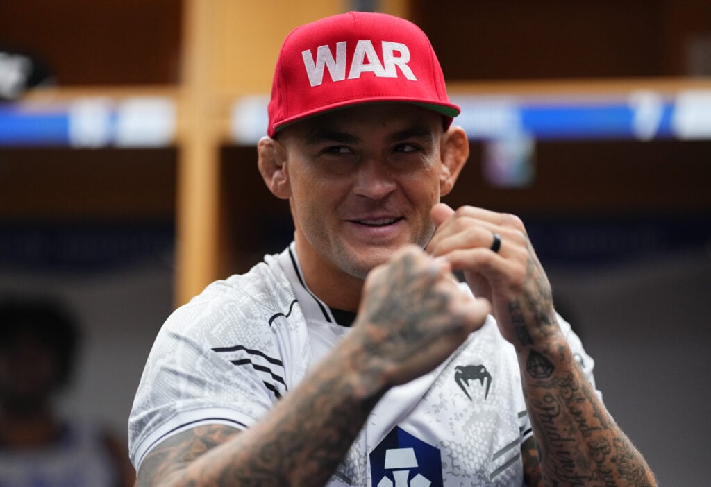 Dustin Poirier warms up for his fight with Islam Makhachev at UFC 302