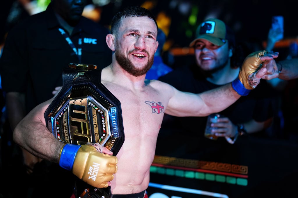 Merab Dvalishvili celebrates beating Sean O'Malley at UFC 306