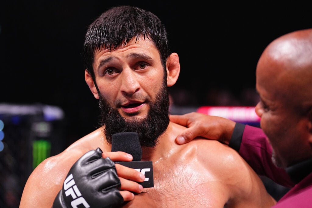Khamzat Chimaev talks to Daniel Cormier following his win at UFC 308