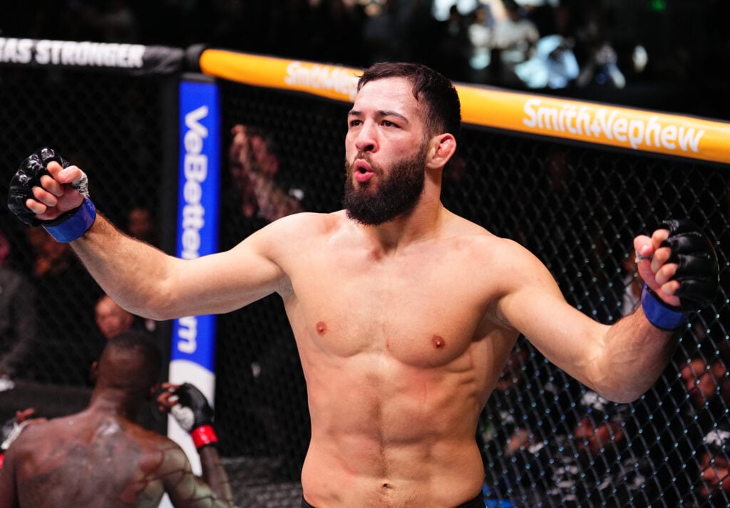 Nassourdine Imavov celebrates after finishing Israel Adesanya at UFC Saudi Arabia
