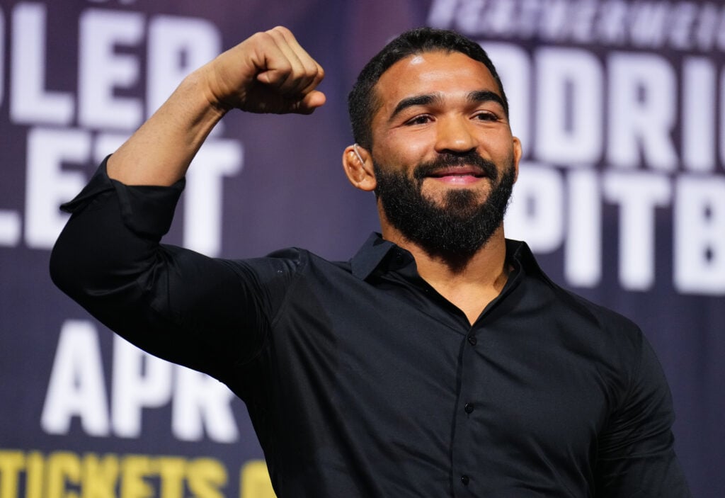 Patricio 'Pitbull' reacts at a UFC 314 press conference.