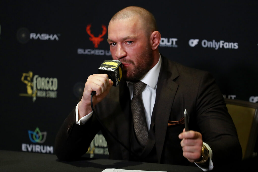 Conor McGregor speaks at a BKFC press conference