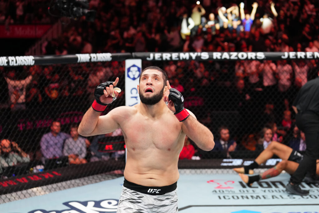 Ikram Aliskerov reacts after KO win at UFC Kansas City