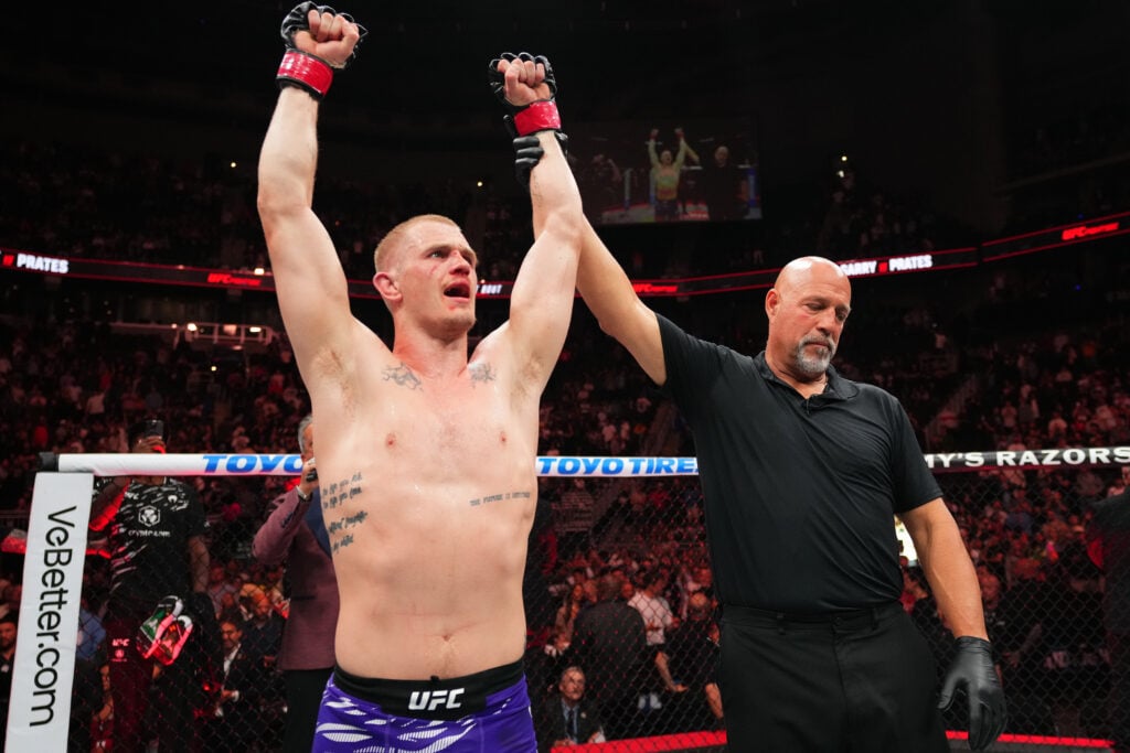 Ian Machado Garry being declared winner at UFC Kansas City