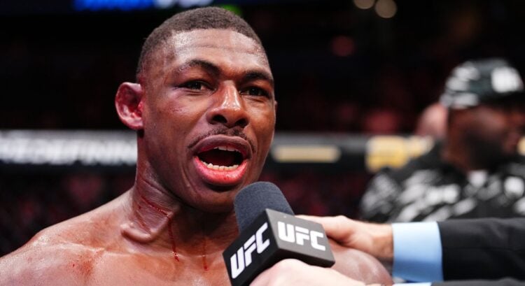 Joaquin Buckley speaks with Joe Rogan after defeating Stephen Thompson at UFC 307