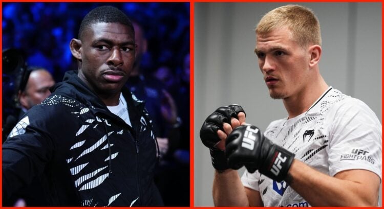 Split image of Joaquin Buckley walking out for his fight with Colby Covington at UFC Tampa and Ian Machado Garry warming up backstage at UFC 310