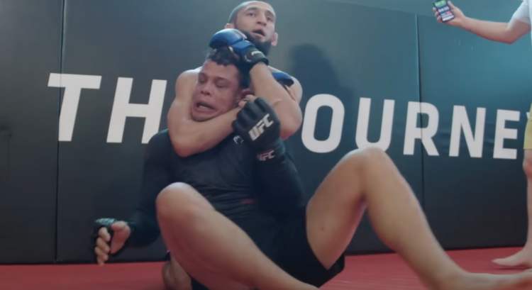 Khamzat Chimaev choking Caio Borralho in training