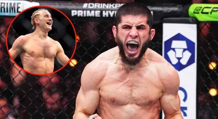Image of Islam Makhachev. Inset, Paddy Pimblett