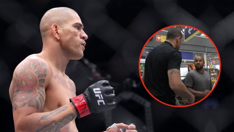 Alex Pereira of Brazil fights in a light heavyweight title fight during UFC 313. Inset, a screenshot from one of Pereira's YouTube videos.