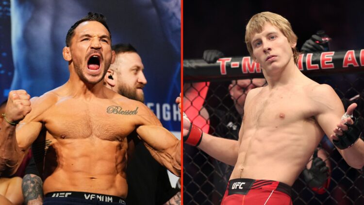 Split image of Paddy Pimblett and Michael Chandler.