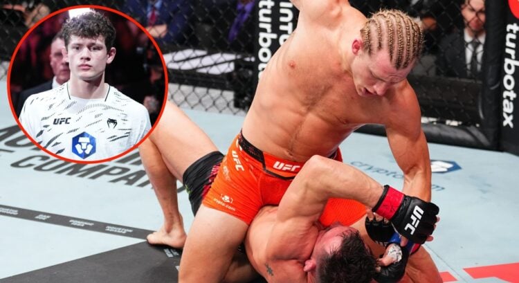 Image of Paddy Pimblett vs Michael Chandler. Inset, Chase Hooper
