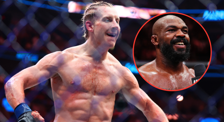 Paddy Pimblett of England reacts after defeating Michael Chandler of the United States by TKO in a lightweight fight during UFC 314 with an inset o...