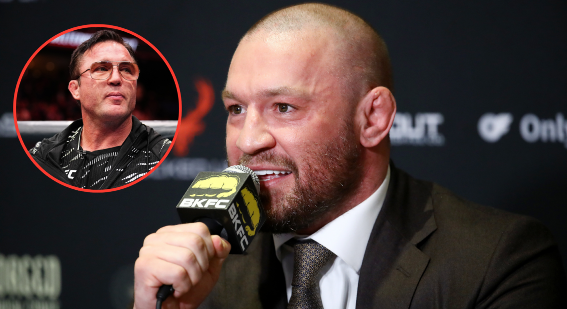 Chael Sonnen is seen in the corner of Colby Covington after a welterweight fight against Joaquin Buckley during the UFC Fight Night event with an i...