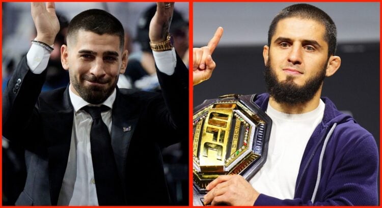 Split image of Ilia Topuria and Islam Makhachev