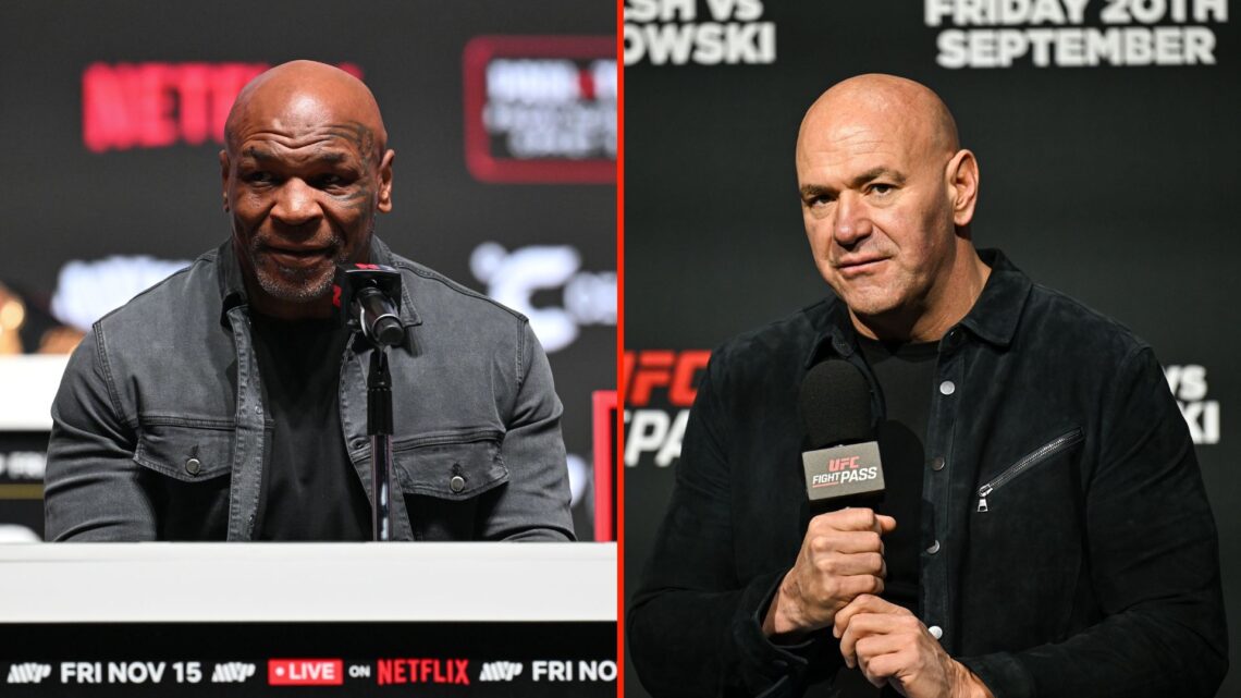 Split image of Dana White and Mike Tyson