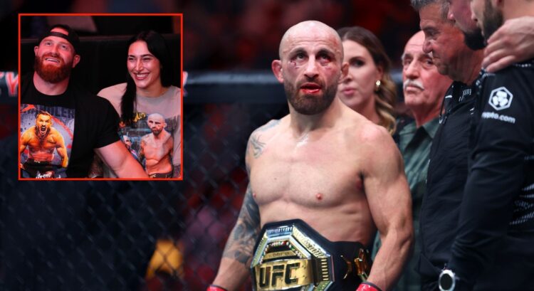 Image of Alexander Volkanovski. Inset, Rhea Ripley