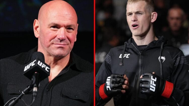 Dana White at a press conference and Ian Garry walking to the octagon