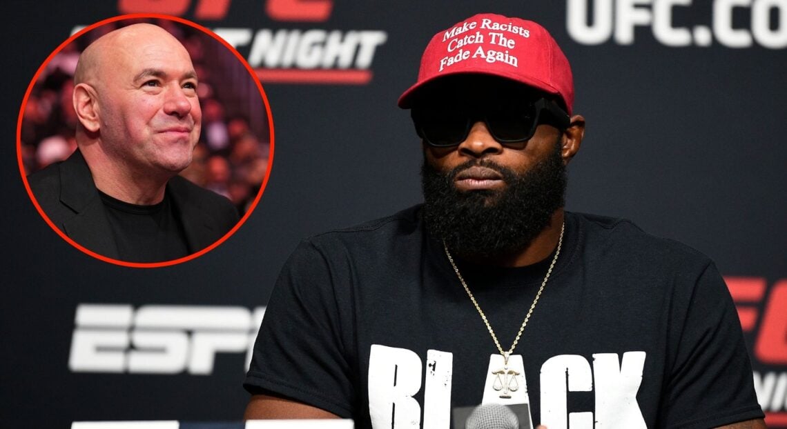 Image of Tyron Woodley. Inset, Dana White