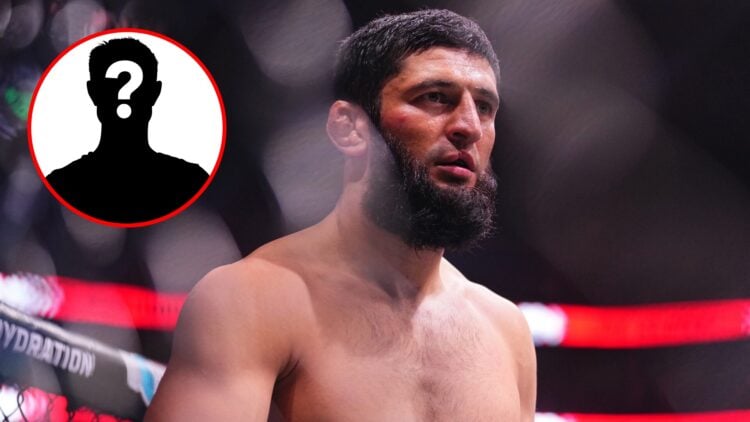 Main: Khamzat Chimaev inside the cage for his fight against Robert Whittaker at UFC 308. Inset: Mystery fighter.