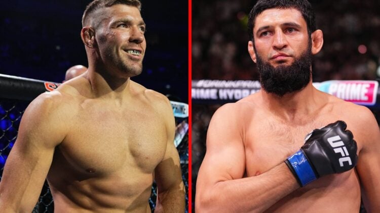 Split image of Dricus du Plessis preparing to fight at UFC 290 and Khamzat Chimaev preparing to fight at UFC 308