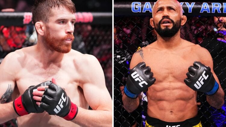 A split image of as Cory Sandhagen and Deiveson Figueiredo