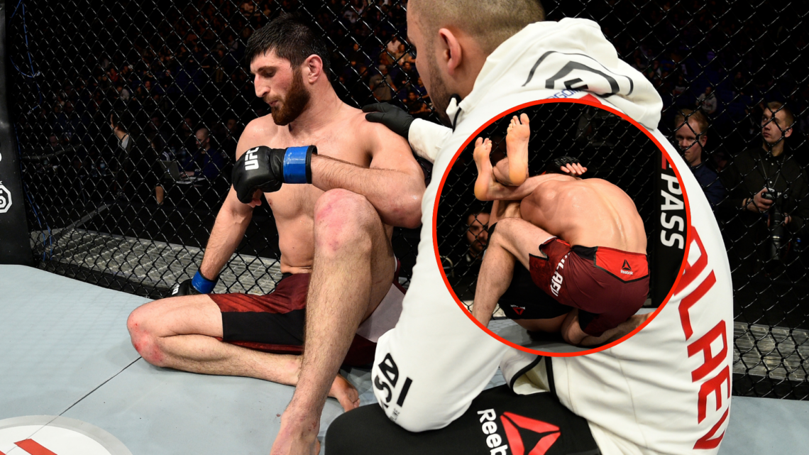 Image of Magomed Ankalaev after UFC loss, inset of Paul Craig submission
