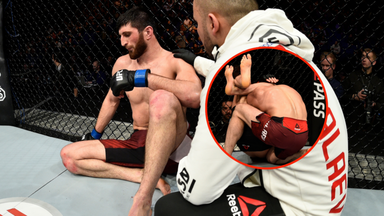 Image of Magomed Ankalaev after UFC loss, inset of Paul Craig submission