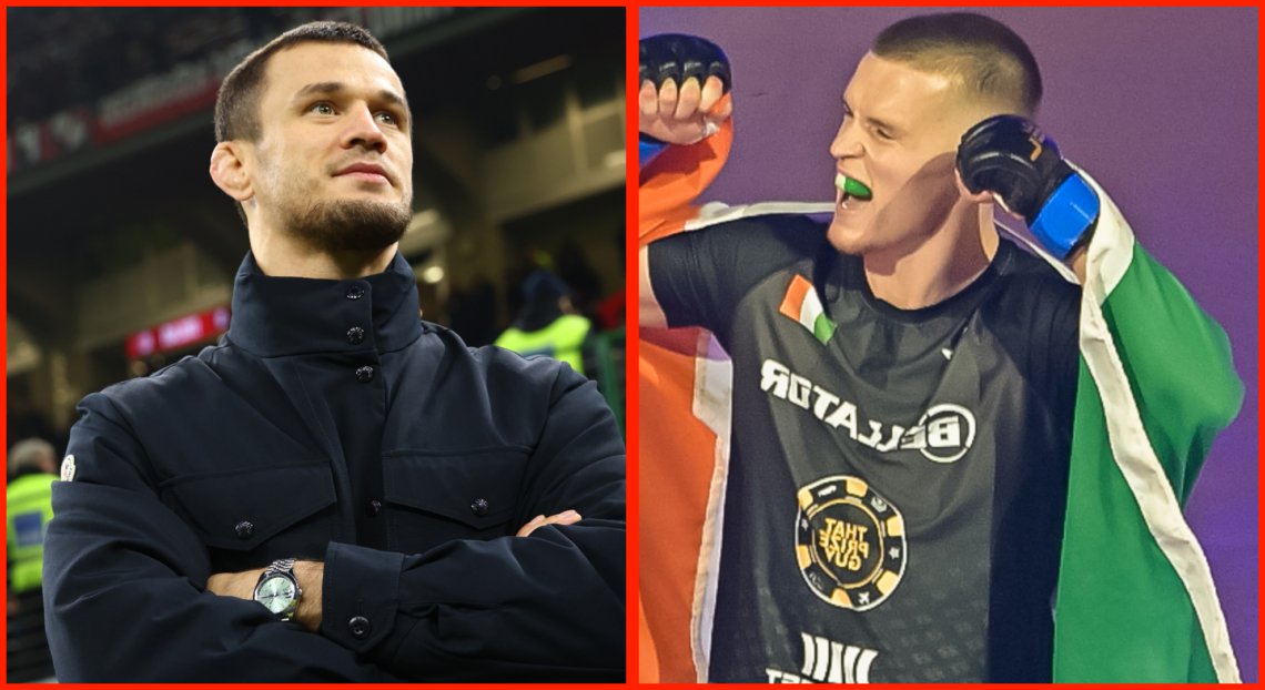Usman Nurmagomedov attends a Coppa Italia soccer match, opposite Paul Hughes walking out to the PFL SmartCage