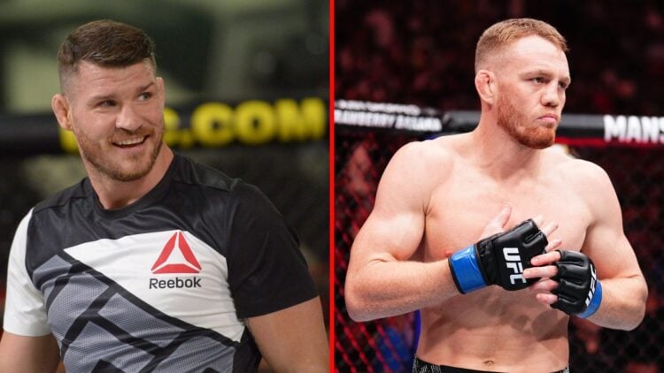 Split image of Michael Bisping working out and Jack Della Maddalena about to fight Gilbert Burns