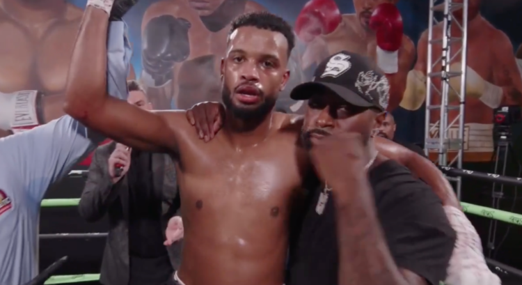 Gabriel Silva with his coach Yogi after winning his latest fight