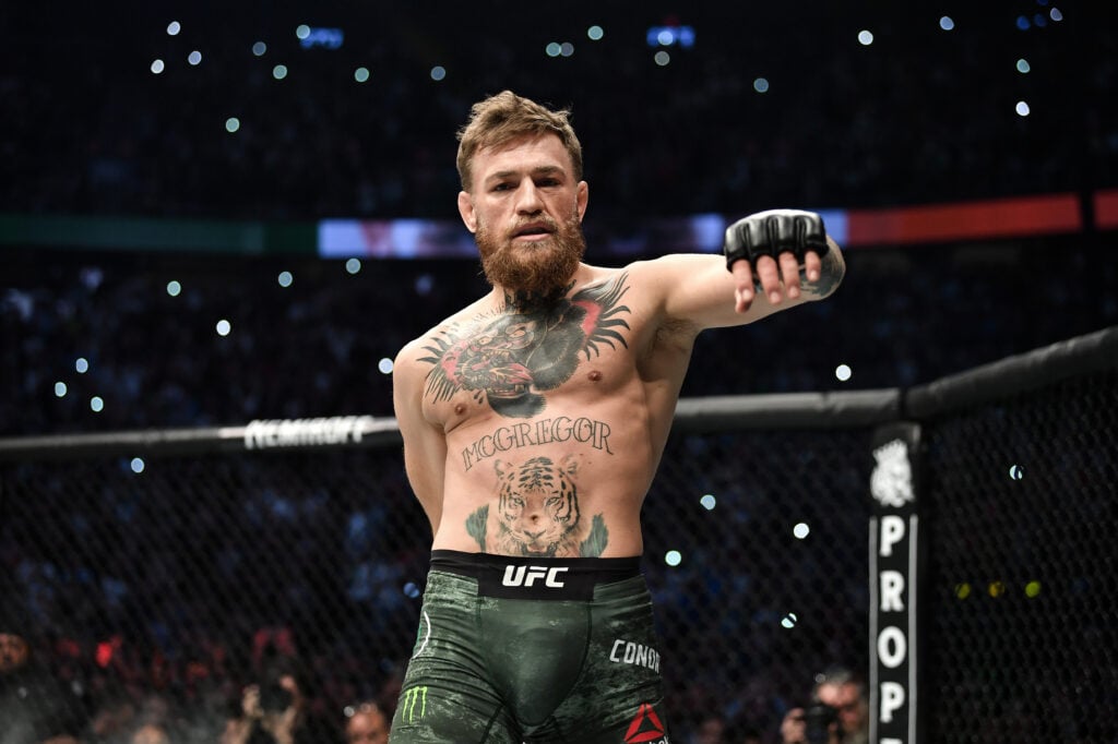 Conor McGregor walks into the cage for his UFC 229 fight against Khabib Nurmagomedov
