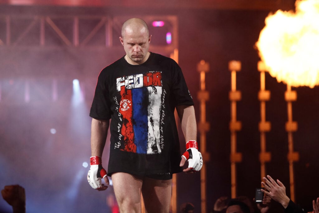 Fedor Emelianenko walks to the cage for his fight against Antonio 'Bigfoot' Silva in the Strikeforce Heavyweight Grand Prix.