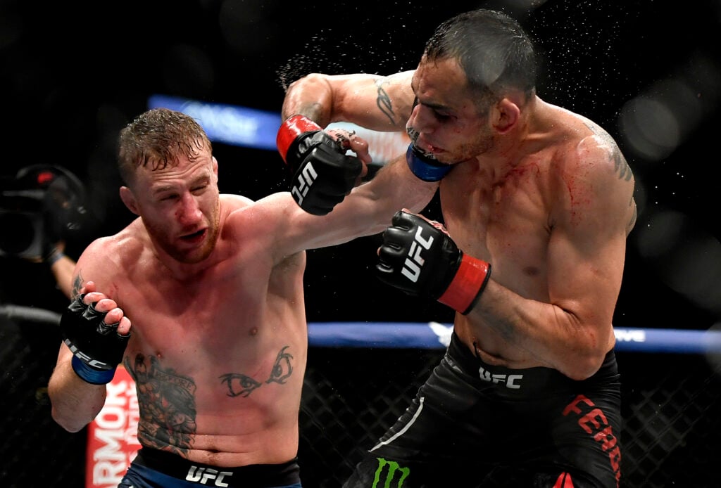 Justin Gaethje punches Tony Ferguson at UFC 249