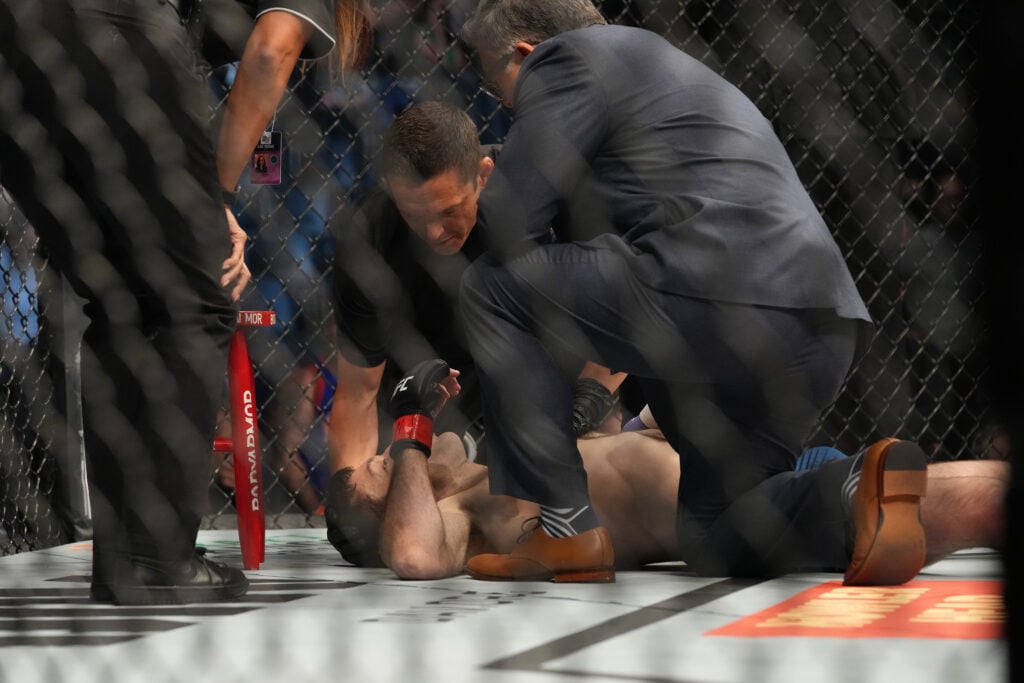 Ryan Hall after his loss against Ilia Topuria in their UFC featherweight bout during UFC 264.