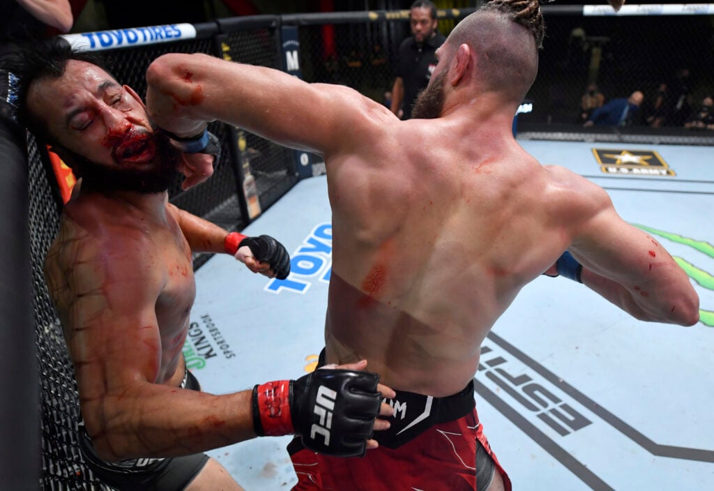 Jiri Prochazka lands a spinning elbow on Dominick Reyes at UFC Vegas 25