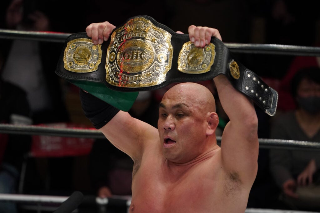 Kazuyuki Fujita celebrates at Pro-Wrestling NOAH