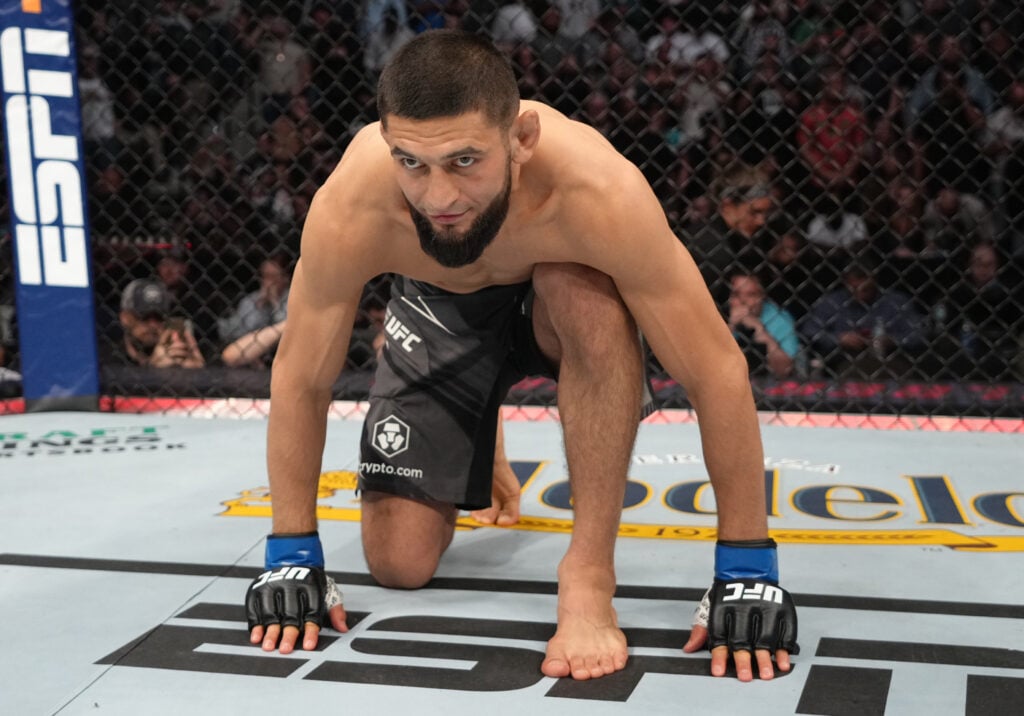 Khamzat Chimaev moments before his UFC 273 fight against Gilbert Burns