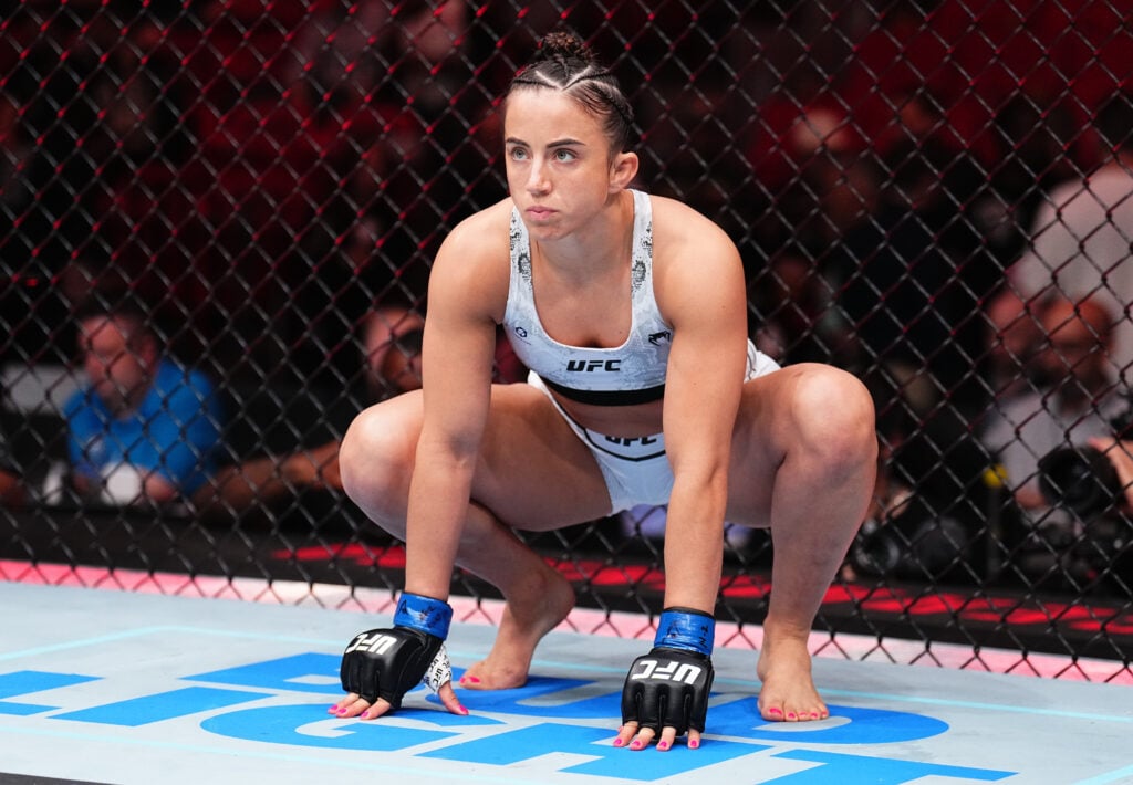 Maycee Barber stares down her opponent as she prepares to fight at UFC 299